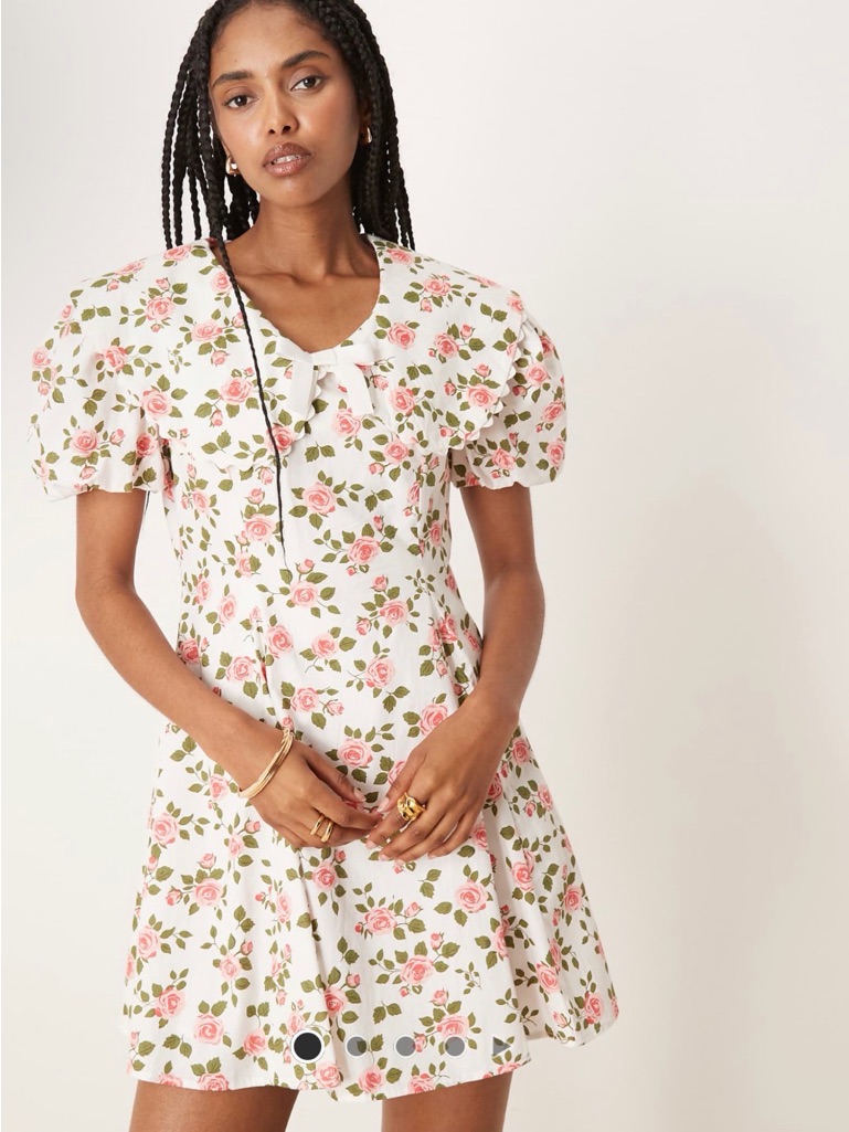 Sister Jane White Mini Dress With Pink Rose Print